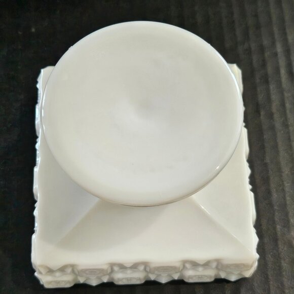 Westmoreland "Old Quilt" Square Milk Glass Pedestal Compote - Picture 3 of 9